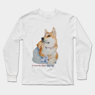 portrait of cute akita dog and teddy bear Long Sleeve T-Shirt